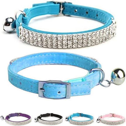 Collar Suede Cat Kitten Puppy Pet safety release adjustable Rhinestone 5 Colours - Aimall