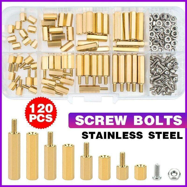 120Pcs Nut Assortment Screws Hex Brass Spacer PCB Board M3 Male Female Standoffs - Aimall