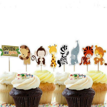 Jungle Animal Safari Woodland Cupcake Cake Topper Set Birthday Party Decoration - Aimall