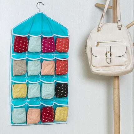 16 Pockets Organizer Clear Hanger Wardrobe Storage Bag Hanging Socks Rack Holder - Aimall