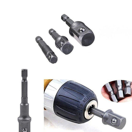 3PC Drill Socket Adaptor Hex Drive To 1/4" 3/8" 1/2" Impact Drill BIts Driver - Aimall