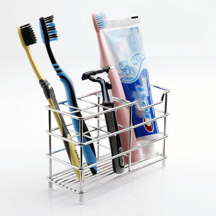 Toothbrush Non-Slip Holder Toothpaste Organizer Bathroom Stainless Steel Stand - Aimall