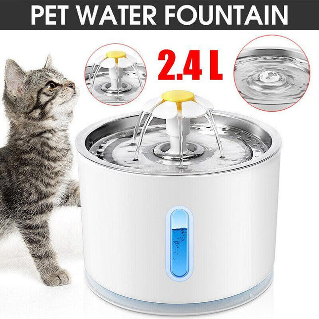 LED Automatic Electric Pet Water Fountain Cat/Dog Drinking Bowl Waterfall 2.4LAU - Aimall