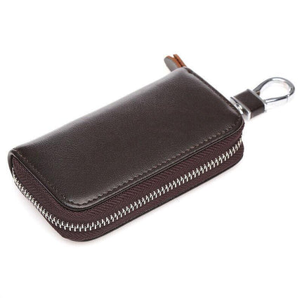 Key Holder Bag Leather Case Ring Wallet Car Unisex Pouch Keychains Black Coffee - Aimall