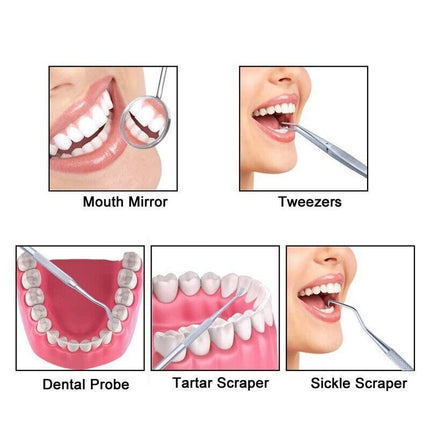 7PCS Dental Hygiene Tools Teeth Cleaning Kits Mirror Scraper Pick Scaler Tweezer - Aimall