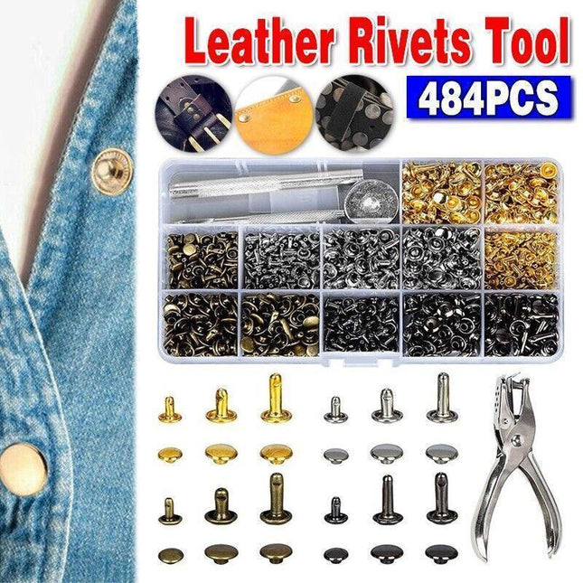 Leather Rivets Tool Metal Stud Set Double Cap Fixing Belt Repair DIY Kit Craft - Aimall
