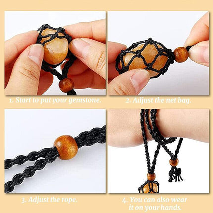 Empty Stone Holder Necklace Crystal Quartz Gemstone Cage Rope Cord Pendant DIY - Aimall