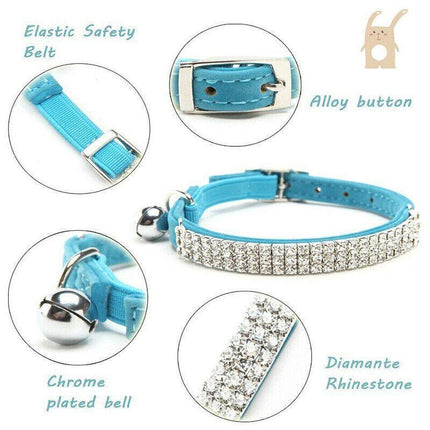Collar Suede Cat Kitten Puppy Pet safety release adjustable Rhinestone 5 Colours - Aimall