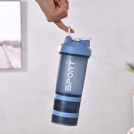 Powder Milkshake Drink Cup Sport Water bottle 500ml 3 tier Protein Shaker Pill - Aimall