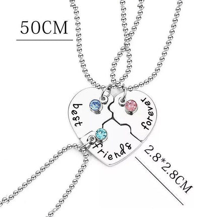 3PCS Best Friends Forever Heart Pendant Necklace Friend Jigsaw Necklace - Aimall
