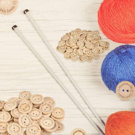 100PCS Natural Wooden Button Craft Sewing DIY Handmade With Love Wooden Buttons - Aimall