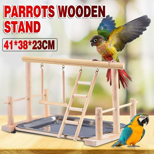 Parrots Wooden Stand Bird Play Activity Center Playground Ladder Perch Gym - Aimall