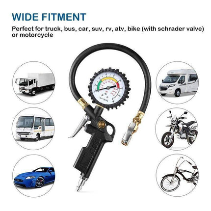 Tyre Pressure Gauge Air Tire Inflator Car Motorcycle Pump Hose Compressor Tool - Aimall