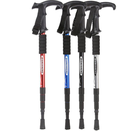 Folding Walking Stick Telescopic Adjustable Antishock Hiking Grip Pole Trekking - Aimall