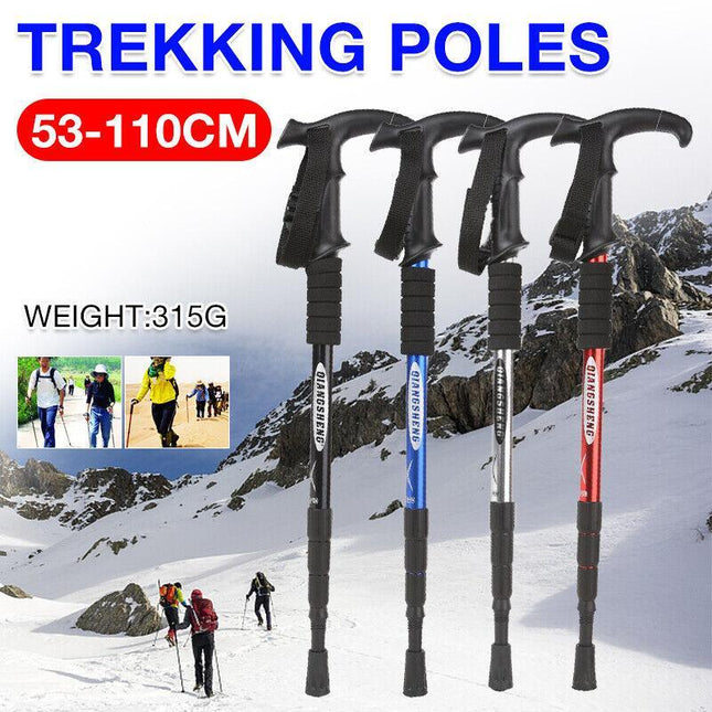 Folding Walking Stick Telescopic Adjustable Antishock Hiking Grip Pole Trekking - Aimall
