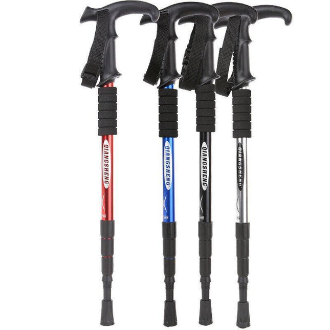 Folding Walking Stick Telescopic Adjustable Antishock Hiking Grip Pole Trekking - Aimall