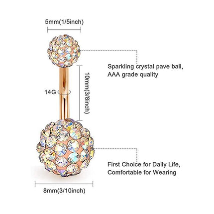 5PCS Belly Bar Piercing Ring Crystal Zircon Surgical Steel Silver Jewellery - Aimall