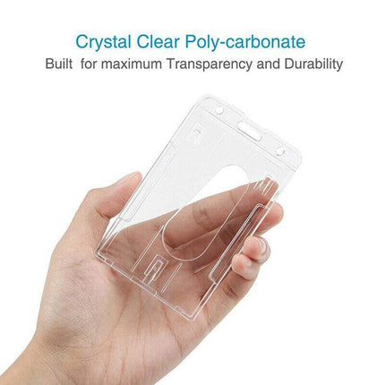5Pcs Clear ID Card Holder Hard Plastic Vertical Double Sides Badge Business Work - Aimall