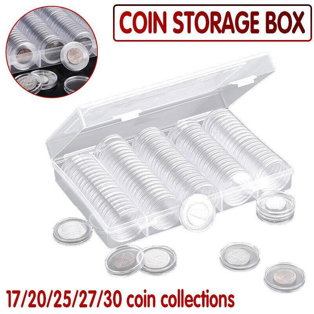 100pcs Coin Storage Box Case Capsules Holder Clear Plastic Round 20MM 25mm 30mm - Aimall