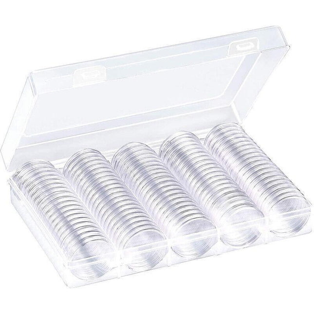 100pcs Coin Storage Box Case Capsules Holder Clear Plastic Round 20MM 25mm 30mm - Aimall