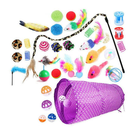 33 items Lovely Cat Kitten Toy Bulk Buy Pet Toys Rod Fur Mice Bells Balls Catnip - Aimall