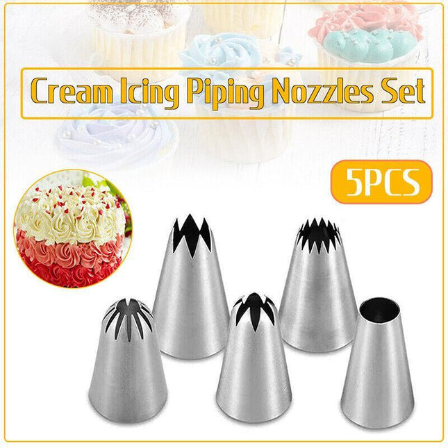 5x Large Cream Icing Piping Nozzles Set Kit Pastry Tips DIY Cake Decorating Tool - Aimall