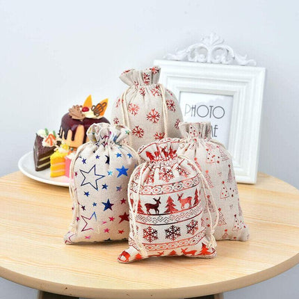 10PCS Christmas Cookie Candy Treat Gift Bags Xmas Party Wrapping Drawstring Bag - Aimall