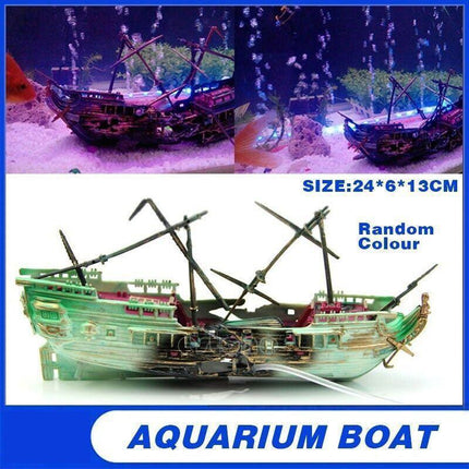 Fish Tank Ornament Split Wreck Ship Boat Sunk Destroyer Aquarium Cave Decor - Aimall