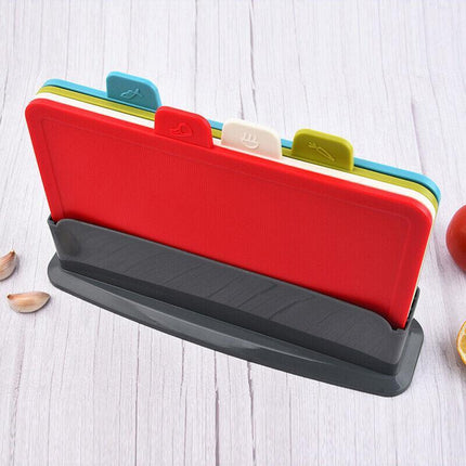 Coloured Chopping Board Set Cutting Boards Index With Stand Holder Juice Grooves - Aimall