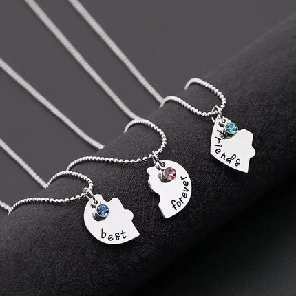 3PCS Best Friends Forever Heart Pendant Necklace Friend Jigsaw Necklace - Aimall
