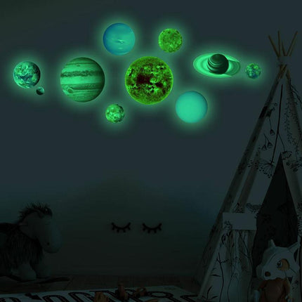 Glow In The Dark Solar System Wall Sticker 10 Planet - Aimall