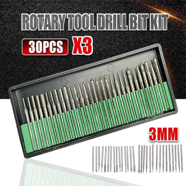 90PCS Diamond Burr Engraving Rotary Tool Drill Bit Kit Burrs DREMEL AU 90 pc 3mm - Aimall