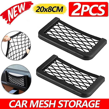 2x Medium Car Mesh Storage Holder Adhesive Net Pocket Phone Bag Card Black Truck - Aimall