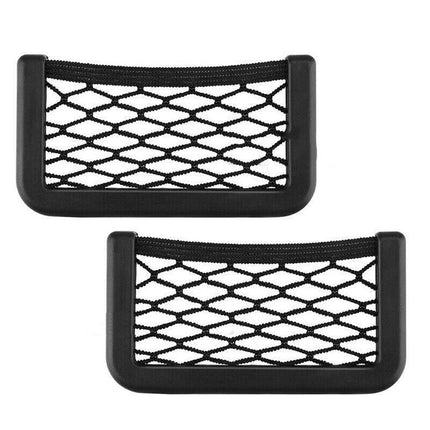 2x Medium Car Mesh Storage Holder Adhesive Net Pocket Phone Bag Card Black Truck - Aimall