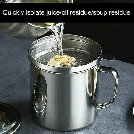 1.8L Stainless Steel Oil Filter Pot Cooking Soup Grease Strainer Separator Home - Aimall