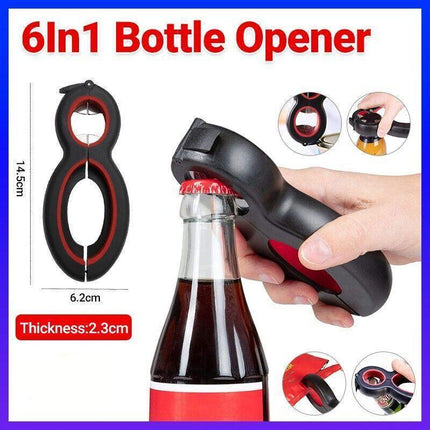 Multi 6 in 1 Bottle Opener Jar Can Manual Cap Lid Twist Off Gadget Kitchen Tool - Aimall