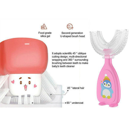 Children U Shaped Toothbrush Soft Silicone Brush Head 360° Oral Teeth Cleaning - Aimall