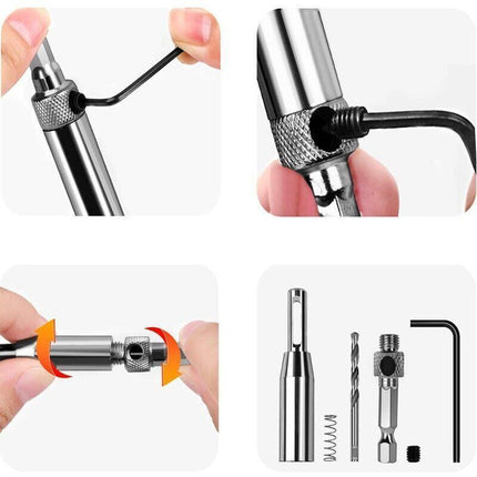 4x Self-Centering Drill Bits Hex Shank Pilot Door Drawer Hinge Hole Screw Guide - Aimall