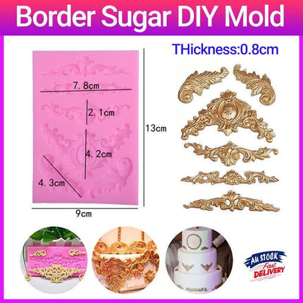 Vintage Silicone Fondant Mould Relief Baroque Cake Decor Border Sugar DIY Mold - Aimall