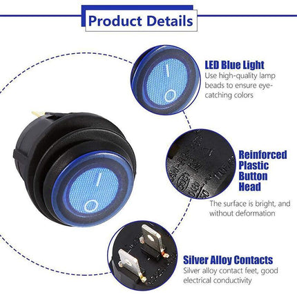 5Pcs/Set 12V 20A Car SPST Auto Marine Boat Round On/Off Rocker Waterproof Switch - Aimall