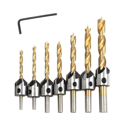 8PCS 3-10MM 5 Flute Countersink Drill Bit Set Reamer Woodworking Chamfer Tools - Aimall