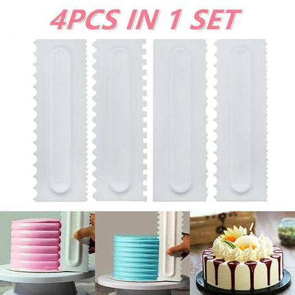 4Pcs Cake Decorating Icing Smoother Edge Frosting Scraper Comb Pastry SpatulasAU - Aimall