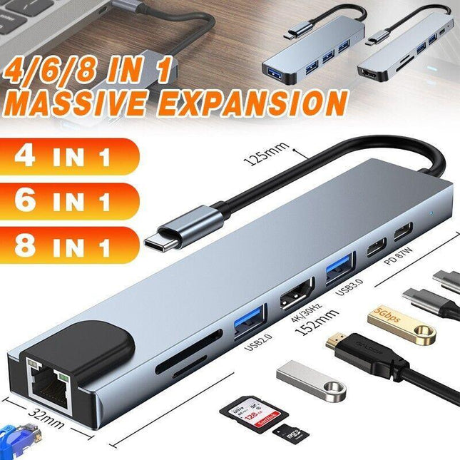 8/6/4-in-1 USB-C Hub Adapter Type-C Hub HDMI For MacBook Pro/Air iPad Pro Laptop - Aimall