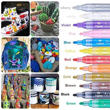 Flysea 12-80 Colours Acrylic Paint Pens Painting Stone Ceramic Glass Marker2-3mm - Aimall