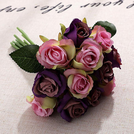 12 Heads Silk Rose Artificial Flowers Fake Bouquet - Aimall