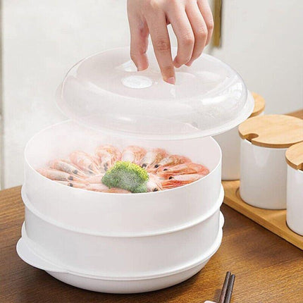 Microwave Steamer 2 TIER Double layer Cooking Meals Vegetables Kitchen Appliance - Aimall