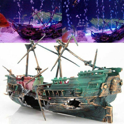 Fish Tank Ornament Split Wreck Ship Boat Sunk Destroyer Aquarium Cave Decor - Aimall