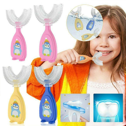 Children U Shaped Toothbrush Soft Silicone Brush Head 360° Oral Teeth Cleaning - Aimall