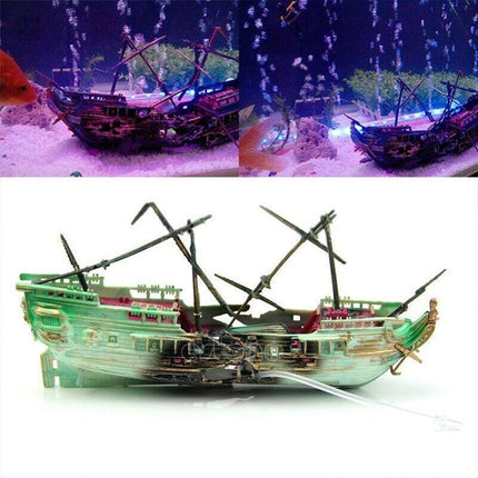 Fish Tank Ornament Split Wreck Ship Boat Sunk Destroyer Aquarium Cave Decor - Aimall