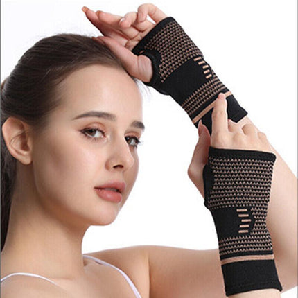 Copper Wrist & Hand Compression Sleeve Support Arthritis Gloves Hand Palm Brace - Aimall